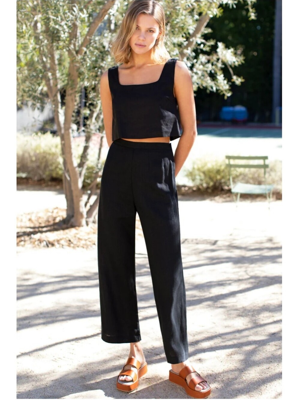 Emerson Fry Roma Cropped Wide-Leg High-Rise Linen Pants